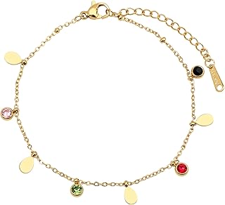 18K Gold Plated Stainless Steel Dainty Charms Colorful Crystal Birthstone Bracelet Minimalist Cute Jewelry for Women