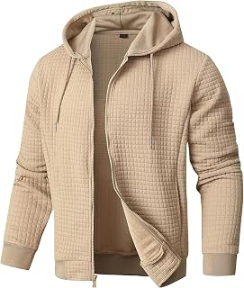 Men’s Jacquard Plaid Hoodie Long Sleeve Drawstring Casual Hooded Sweatshirts Jackets with Pockets