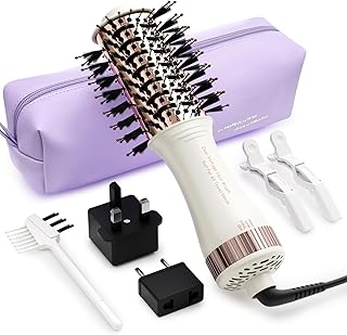 4-in-1 Travel Dual Voltage Hair Dryer Brush 110-240V Blow Dryer Brush | Portable 2 inch Nano Titanium Travel Dryer & Volumizer, Hot Air Brush with US/UK/EU Plug for Europe and International Travel