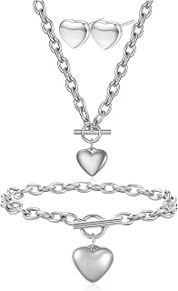 3 Pcs Heart Jewelry Set for Women 18K Gold Plated Love Earring Trendy Infinity Heart Necklace Luxury Stainless Steel Bracelet Christmas Anniversary Valentine Jewelry Gifts