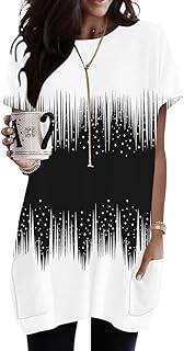 Womens Short Sleeve Tunic Tops for Leggings Summer Casual Long Shirt with Pockets Floral Print T-Shirts
