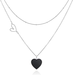 Layered Choker Heart Pendant Necklace for Women Trendy, Gold/Silver/Rose Gold Chain Stainless Steel Stacked Necklaces, Double Heart Necklace Y2K Preppy Jewelry
