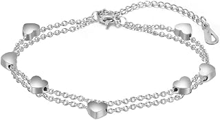 Jewelers Stainless Steel Heart Beads Charm Chain Linked Strand Bracelet