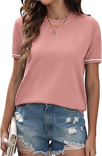 Women's Tops Summer Short Sleeve Sweater Fashion Trendy Crew Neck Casual Knit T Shirts Blouse
