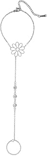 Hand Chain Bracelets for Women Set Stainless Steel Adjustable Heart or Four-Leaf Clover Ring Chain Bracelet Trendy Dainty Jewelry Set Gifts