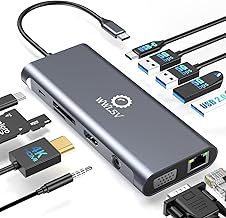 12-in-1 USB C Hub Laptop Docking Station, Dual Monitor Display HDMI 4K@60Hz (Single Display), VGA 1080p (Shared Bandwidth), 100W PD, Ethernet, USB 3.0, SD, Audio, for MacBook, Dell, HP, Lenovo