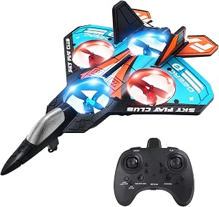 Foam RC Plane Drone for Kids, Remote Control Airplane Fighter Jet with LED Light, Auto Hover, 360°Flip, 2 Batteries (16 Mins Flight), Easy to Fly for Beginners