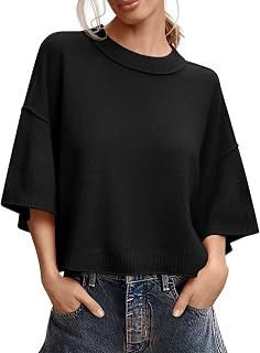 Womens Short Sleeve Sweater Summer Oversized Cropped Sweaters Casual Crewneck Lightweight Knit Tops