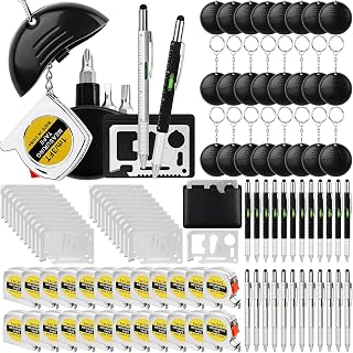 24 Set 96 Pcs Mini Tape Measure Screwdrive Keychain Kit Bulk Small Multitool with Tool Pens Survival Credit Cards for Father's Day Adult Men Tool Party Gifts