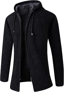 Men Mid Length Hooded Knitted Jacket Zipper Hoodie Length Knit Coat Lightweight Hood Sweater Men Pockets