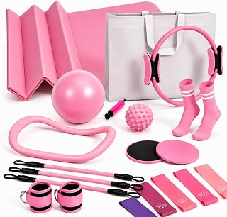 18 PCS Ultimate Pilates Kit, Premium Home Pilates Kit for Woman with Pilates Ring and Ball, Foldable Pilates Mat, Pilates Bands, Pilates Socks, Pilates Kit for Home Workouts for Starter