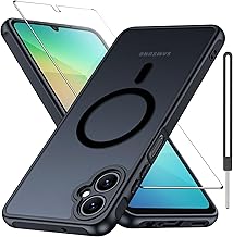 Matte Case for Samsung Galaxy A07 4G with Screen Protector, Compatible with Magsafe,[Wrist Strap] Magnetic Shockproof Military Drop Protection Translucent Back Slim Bumper Phone Cover(Black)