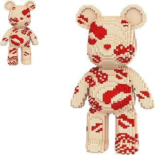 Kiss Graffiti Teddy Bear Micro Building Blocks with Hidden Storage Drawer(16.9inches),Bear Building Blocks Mother's Day Creative Gift, Home Office Decor for Kids Adults 8+