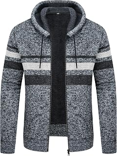 Mens Knit Cardigan Sweaters Sherpa Lined Full Zip Hoodie With Pockets