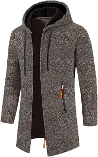 Cardigan Sweater for Men Big and Tall Hoodie Jacket Winter Thermal Mid Length Coat Zip Up Business Casual Knit Outwear