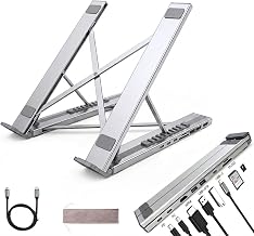 8-in-1 USB C Laptop Stand with Docking Station,Foldable Aluminum Computer Holder with 4K HDMI, 100W PD, 2 USB-A 3.0, 2 USB-C, SD/TF Card Reader, Ergonomic Portable Desk Accessories for Office & Home