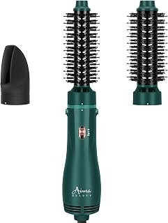 Aima Beauty Blow Dryer Brush Set - 4-in-1 Round Brush Blow Dryer Adds Shine, Smooth, Curl & Volume for Short to Medium Hair, Interchangeable 1” & 1.25” Round Barrel, Ionic Frizz Control, Dark Green
