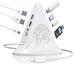 USB C Hub, White 8 in 1 USB C Hub Multiport Adapter with 4K HDMI, 100W Power Charging, 5Gbps Type C 3.0, 3xUSB A 3.0, SD/TF Reader& RGB Lighting, White Dcoking Station for MacBook Air, Laptops(Tree)