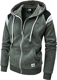 Men's Full Zip Fleece Hoodie zippered Color Block hooded slim Fit Long Sleeve Lightweight Sweatshirt