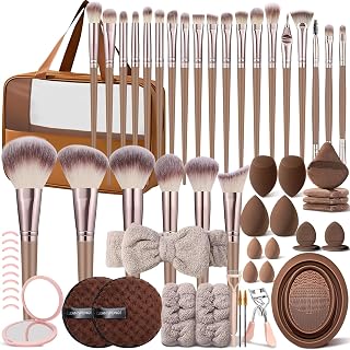 KUORYZAL Brown Makeup Brushes Set Professional 63Pcs with Case Premium Synthetic for Foundation Concealer Blush Eyeshadow Powder Contour Makeup Brush Kit Face Eye Make up Brushes & Tools