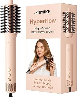 AIMIKE HyperFlow High Speed Blow Dryer Brush, One-Step Hair Dryer & Styler Volumizer, Detachable Hot Air Round Brush for Smooth Blowout, 3X Fast Drying & No Heat Damage, Travel Friendly, 3.3'' Overall