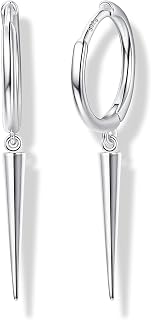 925 Sterling Silver Hoop Earrings for Women 18K Gold/Rhodium Plated Drop Dangle Hoop Earrings with Charms Cross Spike Moon Star Paperclip Link Statement Earrings Convertible Link Huggie Earrings Hypoa