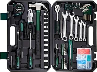 CARTMAN 180-Piece Socket Wrench Auto Repair Tool Combination Package Mixed Tool Set Hand Tool Kit with Plastic Toolbox Storage Case Green