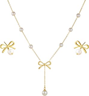 Elegant Stainless Steel Pearl Pendant Necklace & Earrings Set for Women, Hypoallergenic Jewelry Gift Set, Classic Boho Bridal Party Accessories