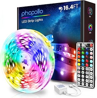 phopollo Led Strip Lights Color Changing 16.4ft Flexible 5050 RGB Led Lights Kit with Power Supply and 44 Keys Remote
