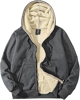 Men's Sherpa Hoodie Jacket Fleece Lined Zip Up Warm Hoodies Sweatshirt Winter Zipper Sweater Hooded Coat