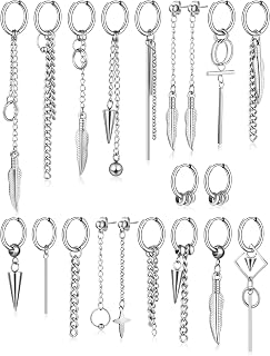 20 Pieces Men Dangle Earrings Stainless Steel Huggie Hinged Hoop for Women