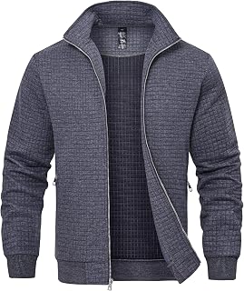 Men's Jacquard Waffle PlaidCloth Bright Metal Zipper Lightweight Jacket