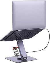EJAY Laptop Docking Station Stand, 5-in-1 360° Swivel Laptop Stand for Desk with USB Hub & SD/TF Card Reader, Ergonomic Aluminum Foldable Holder for MacBook Pro/Air, Dell, XPS