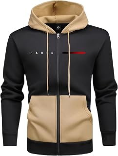 Men's Autumn/Winter Paris Letter Print Color Block Zipper Hooded Jacket Top Sports Travel Vacation Outdoor