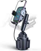 APPS2Car Dual Coil Wireless Car Charger Auto Clamping 15W Cup Holder Phone Wireless Charging Mount Tri-Pivots Height Adjustable Fast Charge for Cars, SUVs & Trucks, for iPhone 12-17, Samsung, etc.